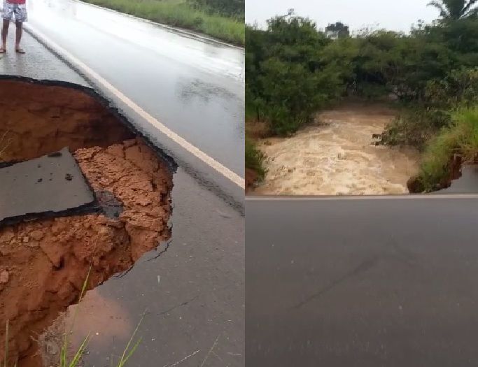 Crateras se abrem em trecho da BR-364 em Extrema, RO, e via fica interditada