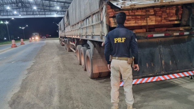 Em Ariquemes/RO, PRF identifica transporte irregular de madeira