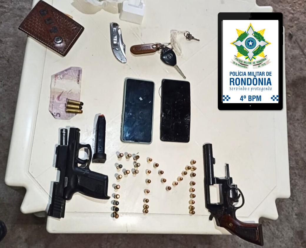 POLÍCIA MILITAR APREENDE DUAS ARMAS DE FOGO APÓS DENÚNCIA DE INVASÃO DE PROPRIEDADE NA ZONA RURAL DE PIMENTA BUENO