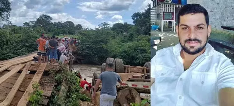 Motorista de caminhão morre após ponte ceder e veículo cair em rio na zona rural de Ji-Paraná