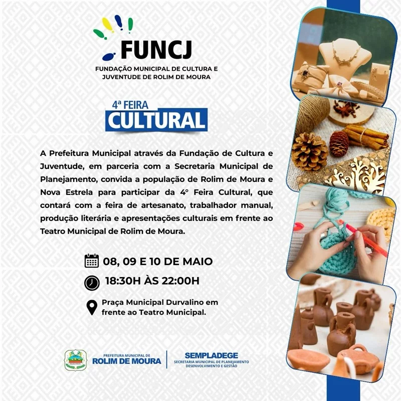 Rolim de Moura promove 4ª Feira Cultural com atrações de artesanato e apresentações artísticas